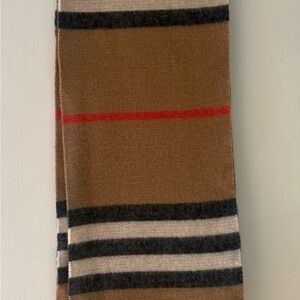 Burberry Tan Wool-Cashmere Striped Fringed Scarf